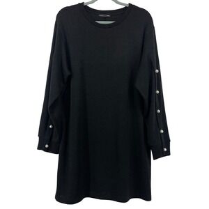ZARA Black Long‎ Sleeve Sweater Shift Dress Pearl Embellished Size L Knit Chic